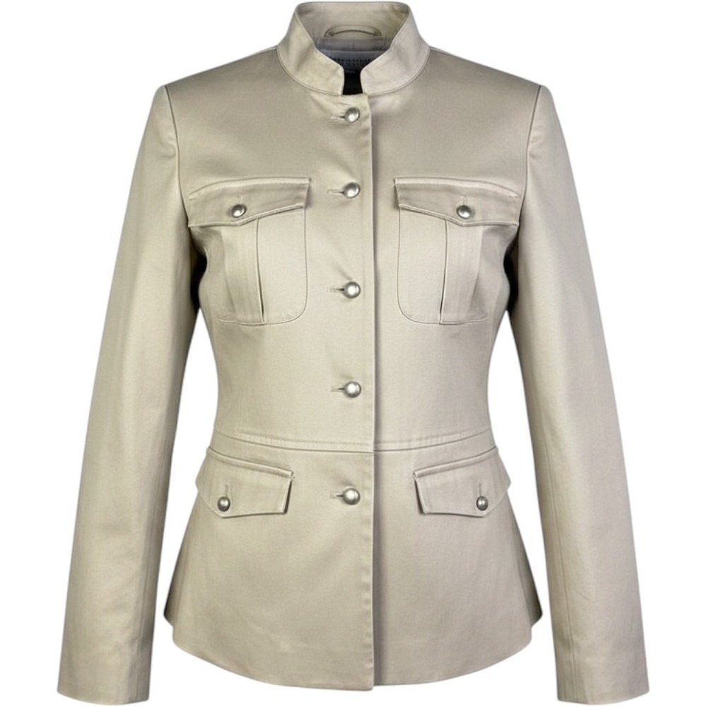 Geoffrey Beene Sport Tan Safari Jacket Utility Military Khaki Field Coat Sz 2